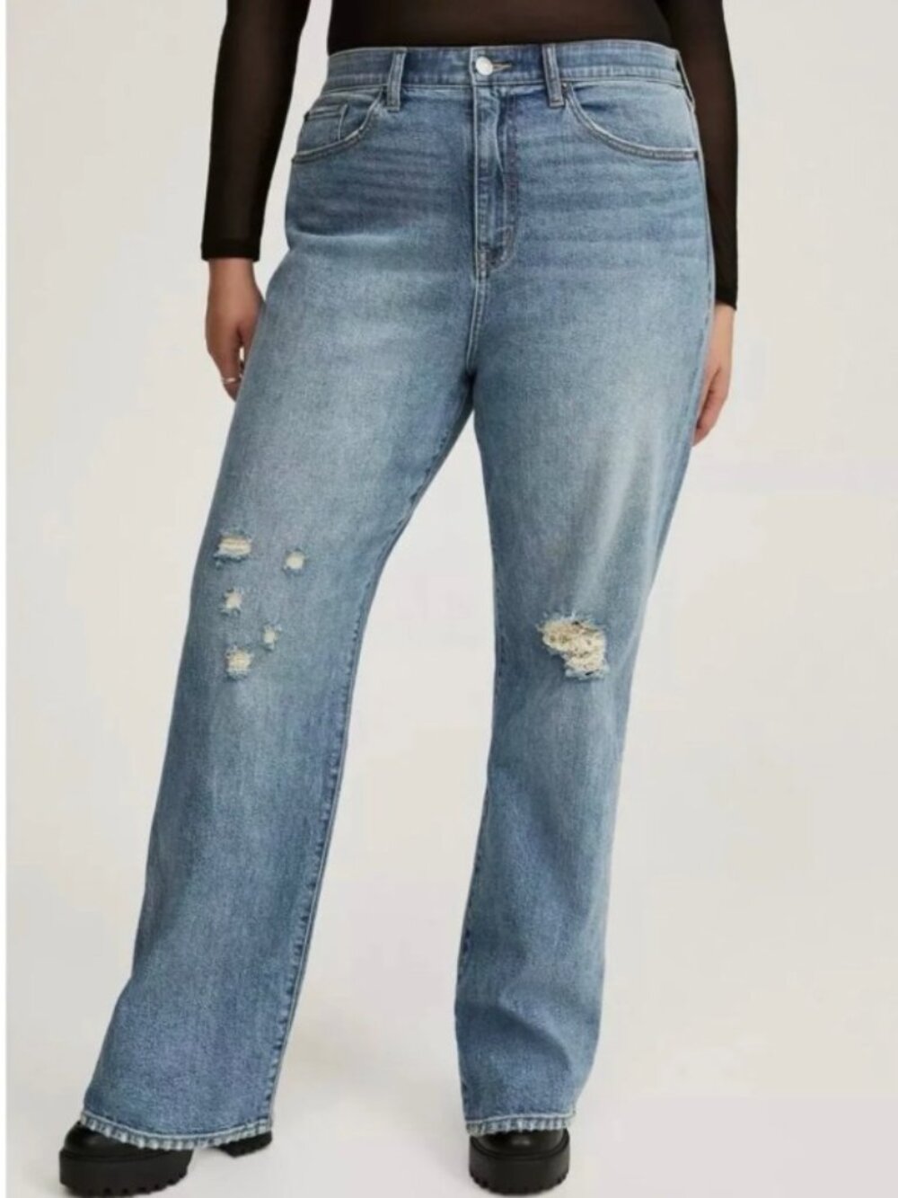 Torrid High Rise Straight Distressed Jeans 18S 18 Short Classic Denim Blue